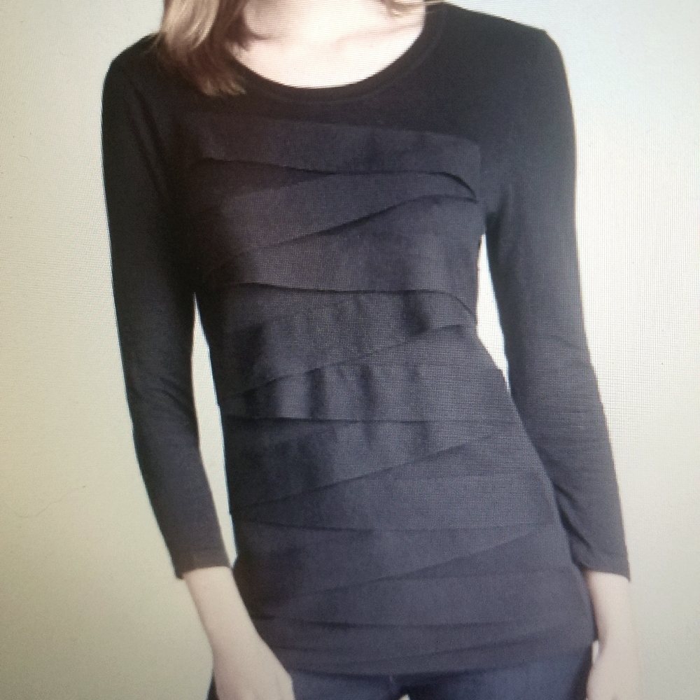 Vince Camuto Black Scoop Neck Ribbon Trim Sweater